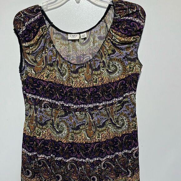 Cato Women's Multicolor Paisley Lace Smocked Ruffle Sleeveless Blouse Size 14 - Picture 3 of 11
